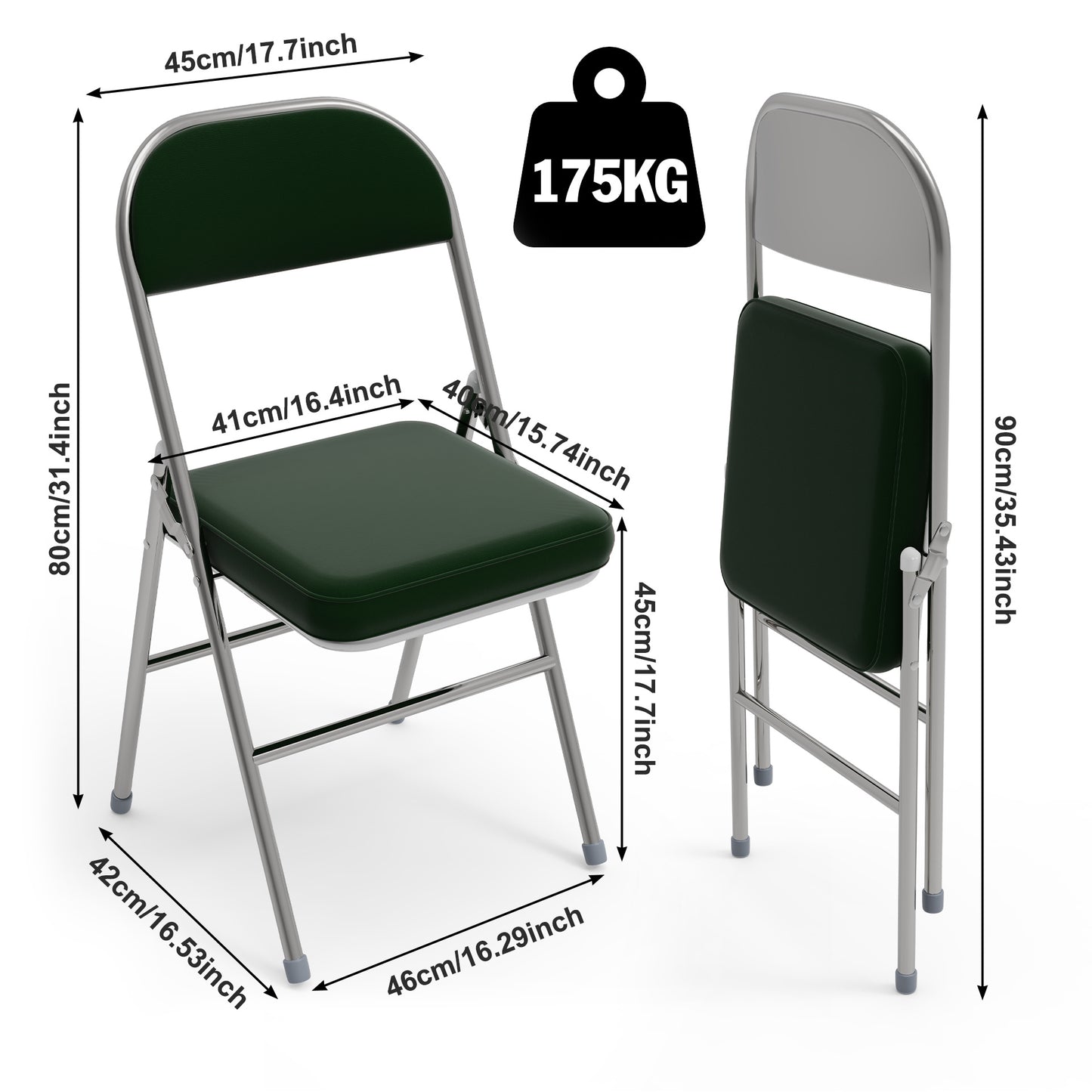 Inklapbare Stoelen – Klapstoelen – Vouwstoelen – Opklapbare Stoelen – Tuinstoelen – Set van 2 – Kunstleren Bekleding – Stevig Metalen Frame – Zithoogte 45 cm – Geschikt Binnen en Buiten