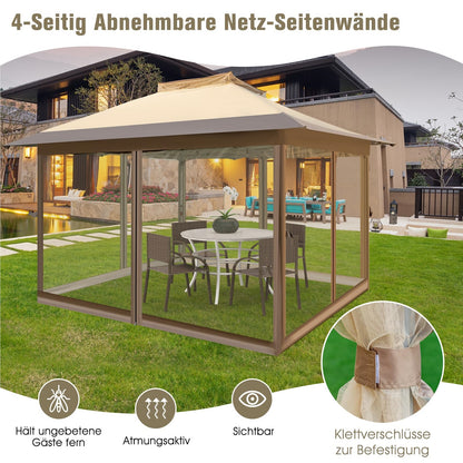 Vouwbare Partytent – Tuinpaviljoen – Overkapping – Terras Tent – Pergola – Met Muggennet – Dubbele Waterdichte Dak 3,6x3,6m – UV Bescherming 50+