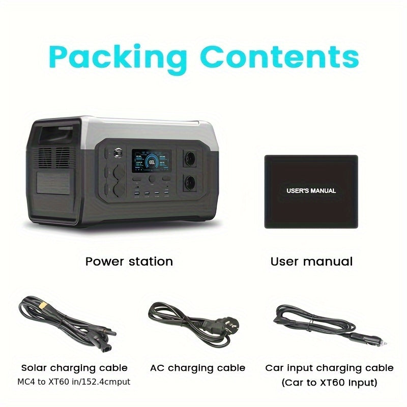 Powerstation – Draagbare Generator – Mobiele Stroomvoorziening – Noodstroom – Powerbank – 1800W Vermogen – Snelle 1-2U Oplaadtijd – Pure Sinusgolf Inverter – LiFePO4 Batterij – Compact & Duurzaam