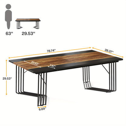 Eetkamertafel – Tafel – Eettafel – Dinertafel – Familietafel – Rustiek Bruin & Zwart – 78,74 Inch Breed – Geometrisch Metaal Onderstel