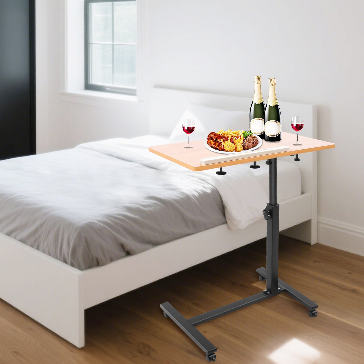 Laptoptafel – Bedtafel – Schoottafel – Laptopstandaard – Werktafel – Verstelbaar in Hoogte – Robuust Met 60x34,5 cm Werkblad – 4 Lockbare Wieltjes