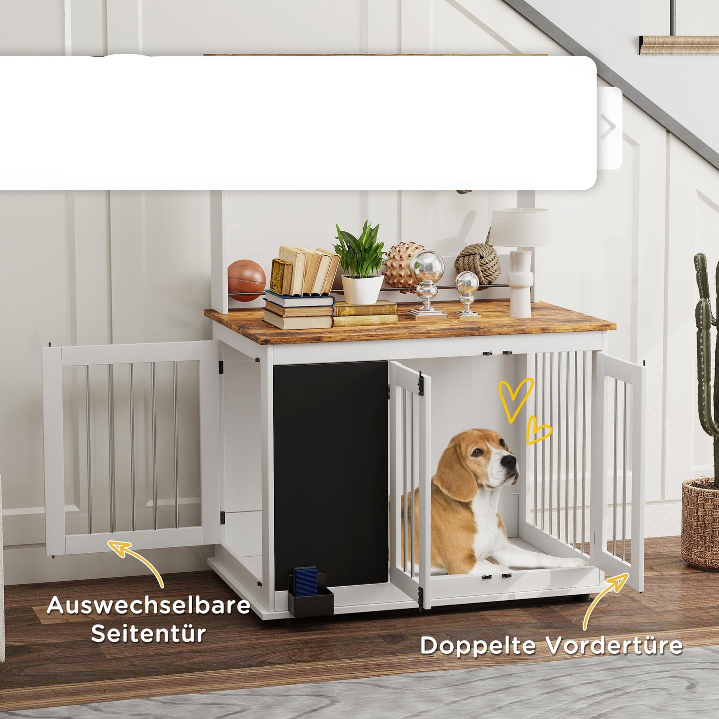 Hondenbench – Hondenkooi – Hondenhok – Hondenbench Met Opbergruimte – Grote Honden – Wit – Ruim En Stevig Ontwerp – Inclusief Krijtbord En Haken