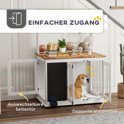 Hondenbench – Hondenkooi – Hondenhok – Doggy Kennel – Hondenren – Grote Hond Tot 30 kg – Opbergplank Met Speelplek – Wit