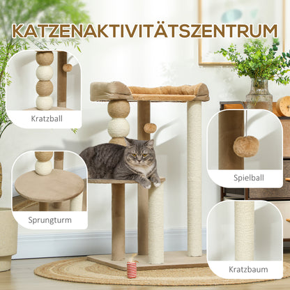 Krabpaal – Krabmeubel – Kattenboom – Kattenhuis – Krabton – 2 Niveaus Met Speelbal – Stevige Spaanplaat 56x54x86 cm – Geschikt Tot 7 kg