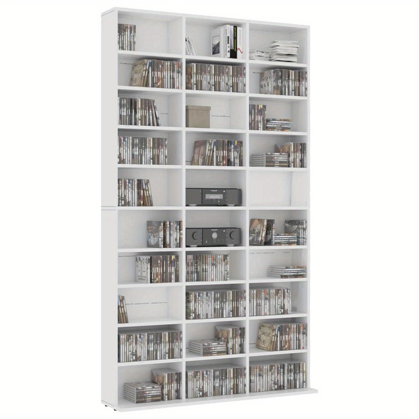 Cd Kast – Cd Rek – Cd Opbergmeubel – Boekenkast – Opbergkast – Wit Design – 30 Open Vakken – Spaanplaat 102x23x177,5 cm
