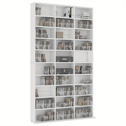 Cd Kast – Cd Rek – Cd Opbergmeubel – Boekenkast – Opbergkast – Wit Design – 30 Open Vakken – Spaanplaat 102x23x177,5 cm
