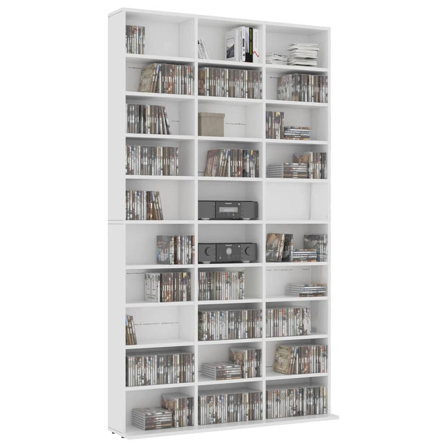 CD Cabinet White 102x16x177.5cm Engineered Wood CD Tower CD Storage Cabinet Shelf for Living Room Bedroom and Office, Utility Racks