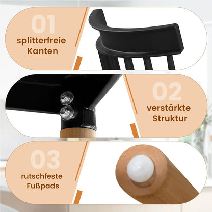 Eetkamerstoelen – Keukenstoelen – Stoelen – Livingstoelen – Bureaustoelen – Massief Houten Poten – Antislip Voetdoppen – Zwarte Set van 4
