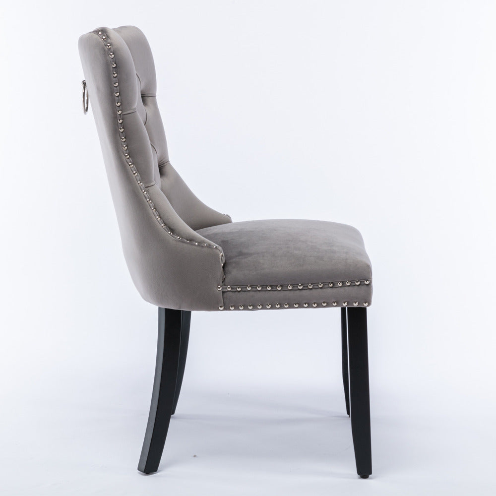 Eetkamerstoelen – Stoelen – Dining Chairs – Tafeldstoelen – Velvet Stoelen – Khaki – Fluwelen Bekleding – Robuuste Houten Poot