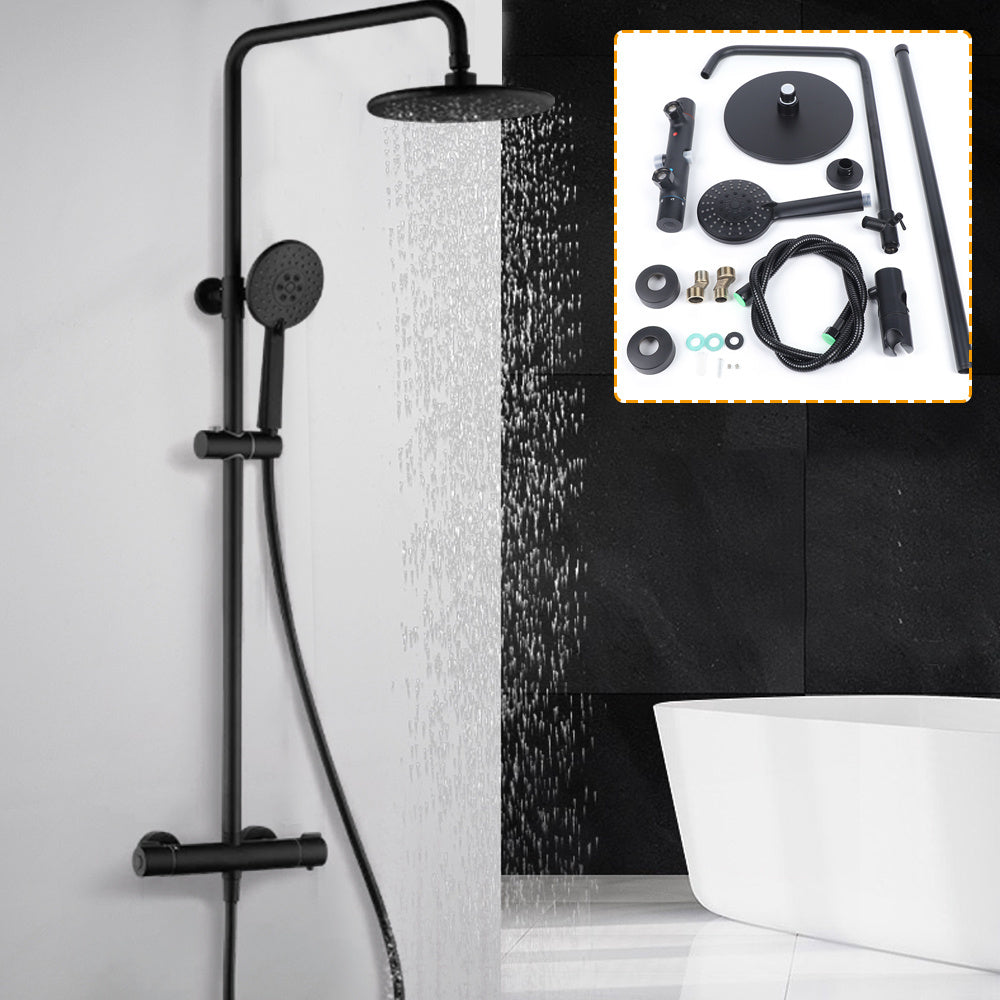 Regendouche Set – Doucheset – Thermostatische Douche – Handdouche – Badkamerkraan – Mat Zwart – Constante Temperatuur – Krasbestendig & Duurzaam Materiaal
