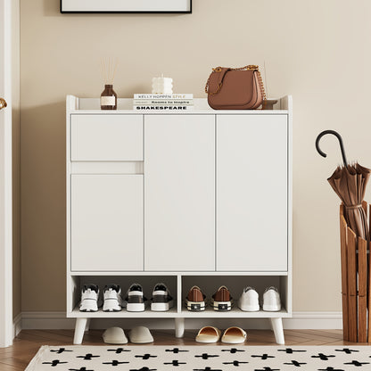 Opbergkast – Ladenkast – Opbergmeubel – Schoenenkast – Kast Wit – Verstelbare Planken – Duurzaam Bamboe – Compact Design 99x90x35 cm