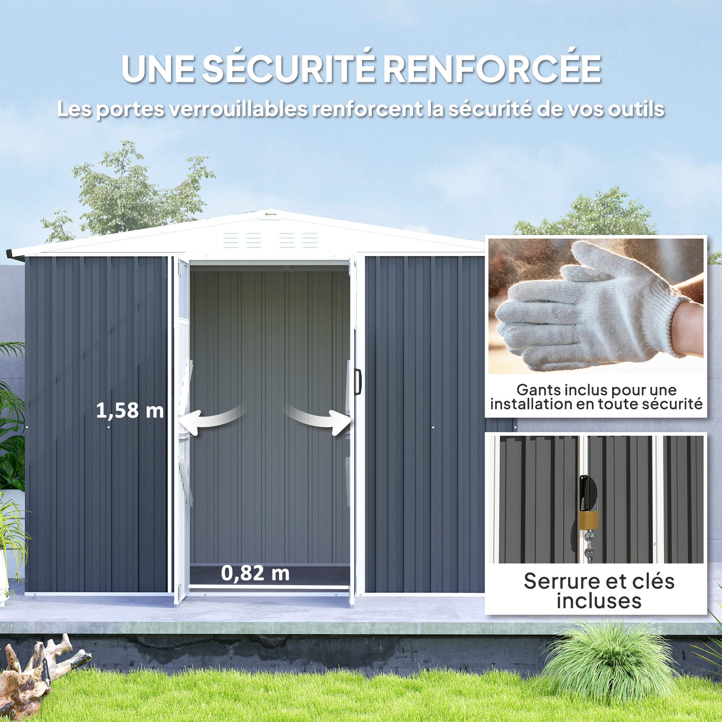 Tuinhuisje – Tuinschuur – Berging – Gereedschapsschuur – Metalen Schuur – 2,7 m² Opbergruimte – Gegalvaniseerd Staal – Ventilatieroosters en Ramen – Dubbele Deuren met Slot – Antraciet