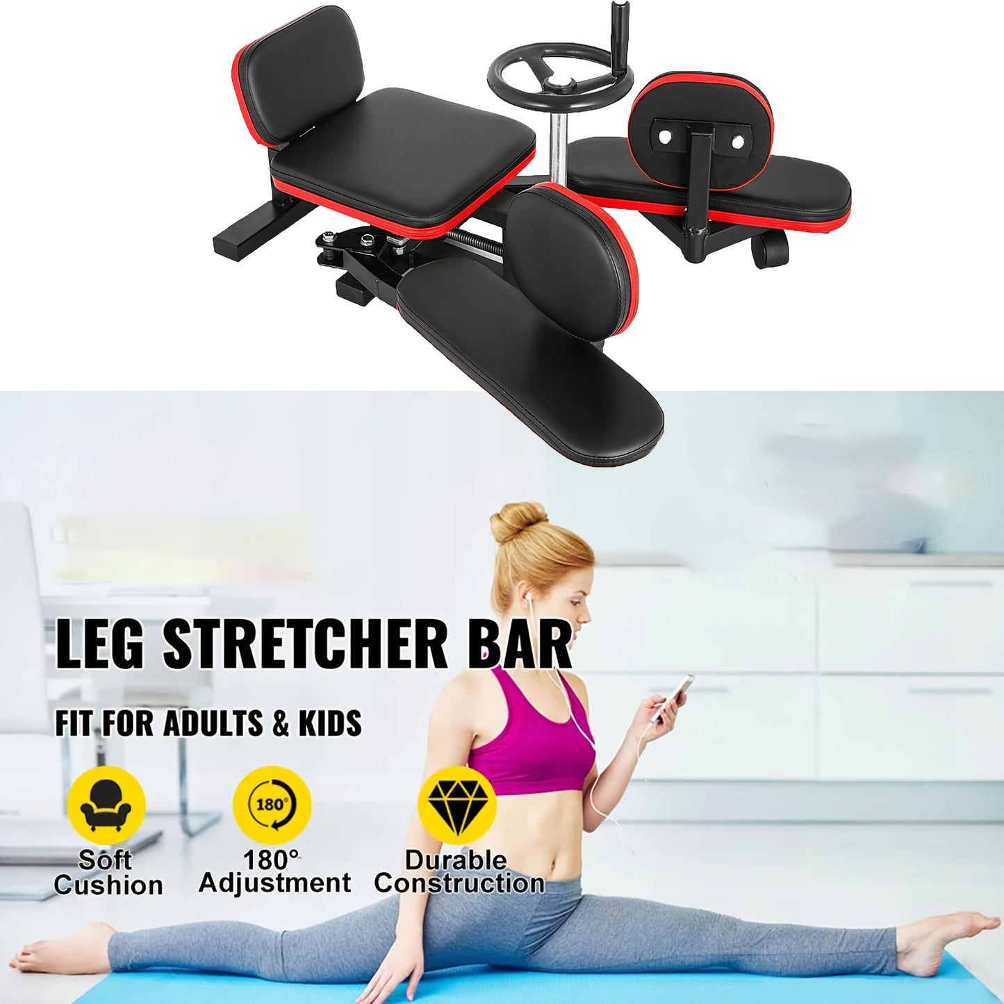 Dijstrecher – Beenstretcher – Rekoefening Apparaat – Fitness Trainingsapparaat – Spierversterker – Verstelbaar Tot 180 Graden – Versterkt Stalen Frame