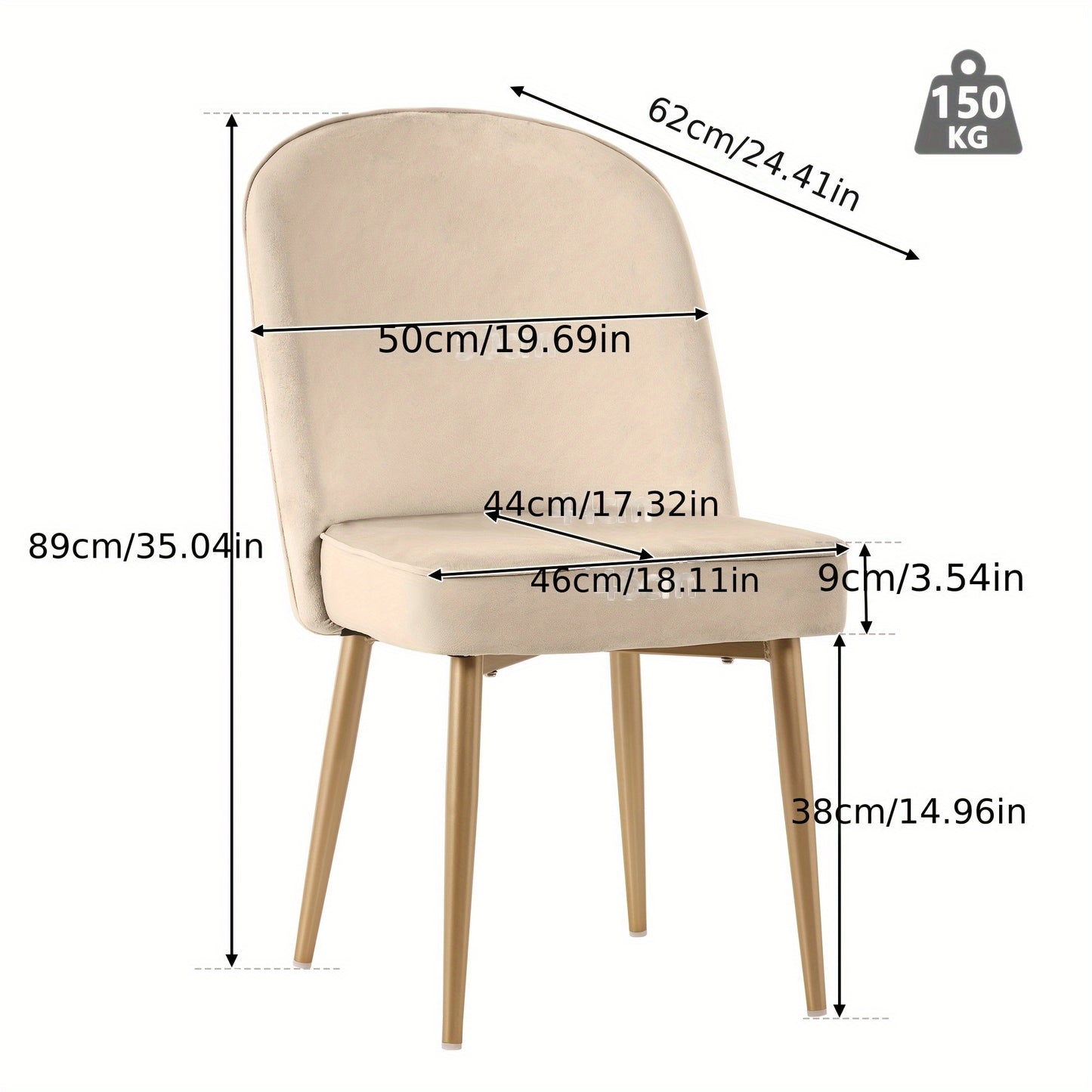 Eetkamerstoelen – Stoelen – Dining Chairs – Zitmeubels – Velvet Stoelen – Set van 2 – Beige Fluweel – Gouden Metalen Poten