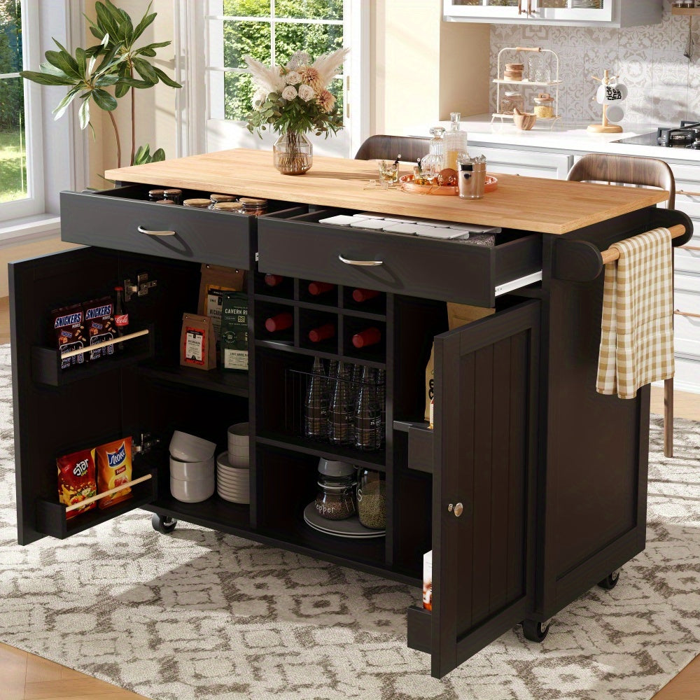 Keukeneiland – Keukentrolley – Keukenkast – Serveerwagen – Eettafelwagen – Mobiel Met Opbergruimte – Compact Design 102x45x92 cm – Duurzaam Niet-Houten Materiaal – Zwart