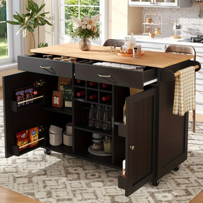 Keukeneiland – Keukentrolley – Keukenkast – Serveerwagen – Eettafelwagen – Mobiel Met Opbergruimte – Compact Design 102x45x92 cm – Duurzaam Niet-Houten Materiaal – Zwart