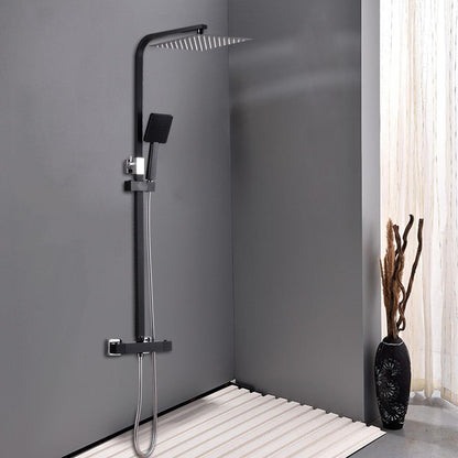 TOOL1SHOOO Luxury Modern Black Square Shower System with Thermostat Control - 10-inch Large Rain Shower Head & Handheld Shower, Construction, Adjustable Height (80-120cm) Rainfall & Handheld Shower Set with Valve, Thermostat