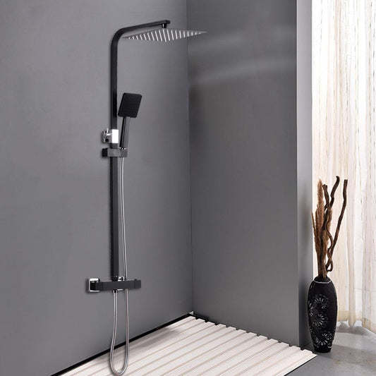 TOOL1SHOOO Luxury Modern Black Square Shower System with Thermostat Control - 10-inch Large Rain Shower Head & Handheld Shower, Construction, Adjustable Height (80-120cm) Rainfall & Handheld Shower Set with Valve, Thermostat