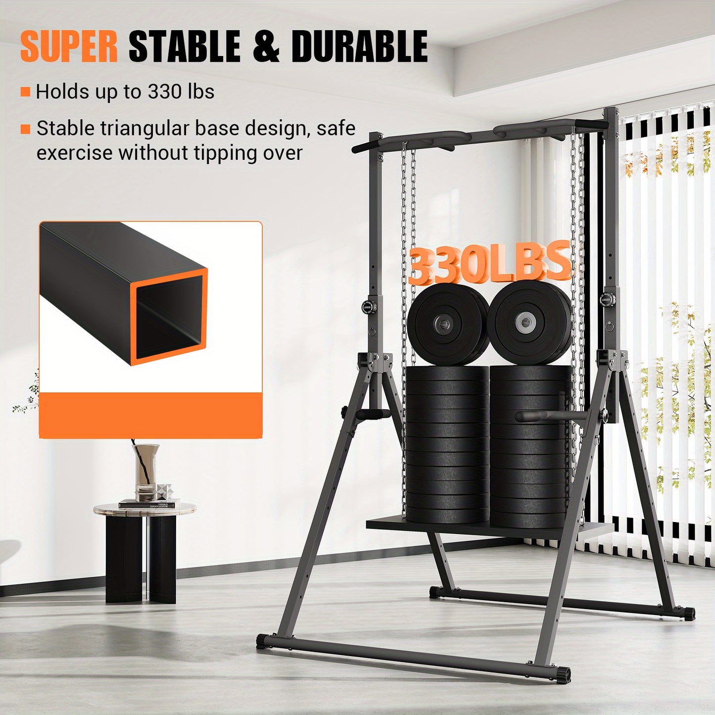 Power Tower – Krachtstation – Dipstation – Optrekstang – Fitnessstation – Inklapbaar En Verstelbaar – Stevig Koolstofstaal & Anti-Slip Rubber Voetjes