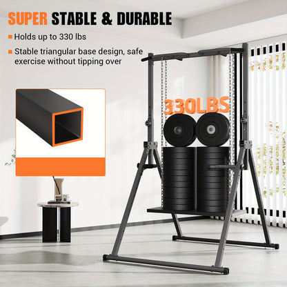 Power Tower – Krachtstation – Dipstation – Optrekstang – Fitnessstation – Inklapbaar En Verstelbaar – Stevig Koolstofstaal & Anti-Slip Rubber Voetjes