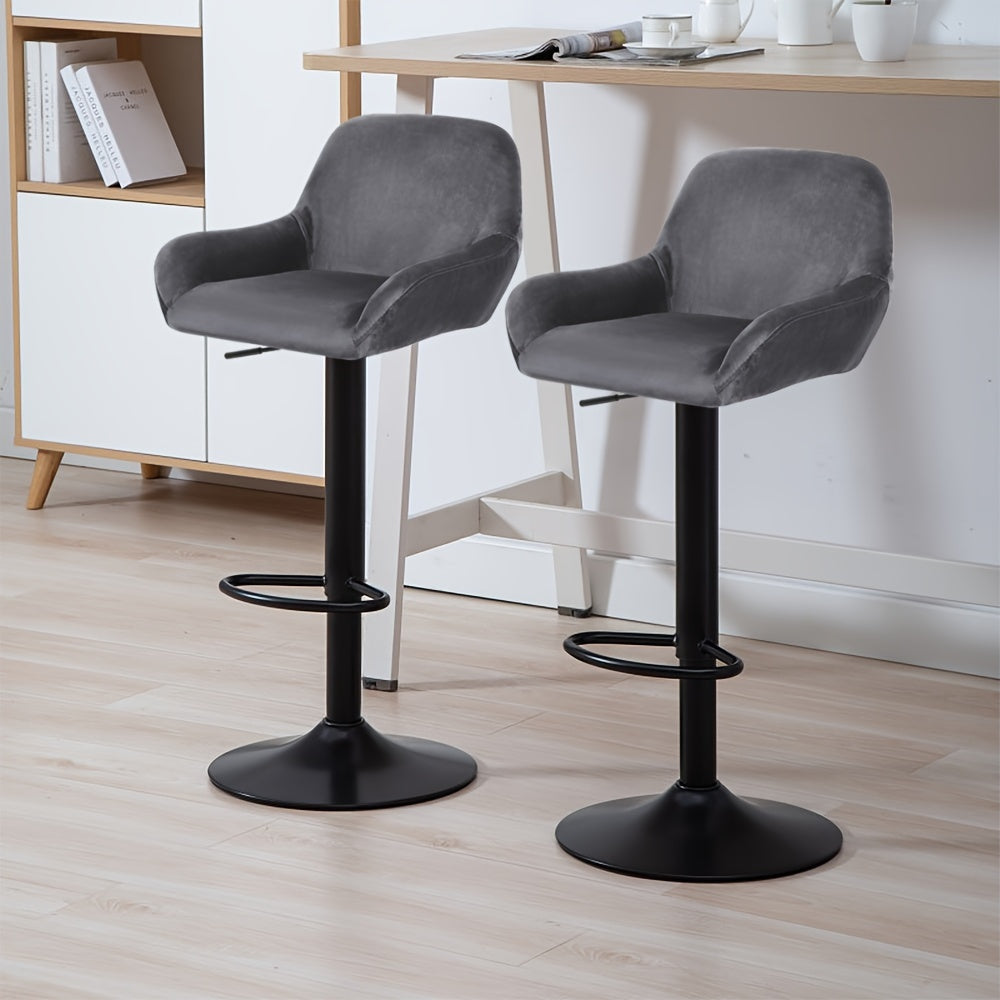 Barstoel – Barkruk – Barstoelen – Keukenstoel – Zithoekstoel – Set van 2 – 360° Draaibaar – Verstelbare Zithoogte 86-106 cm – Fluwelen Bekleding – Zwart Metalen Frame