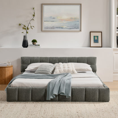 Bedframe – Tweepersoonsbed – Ledikant – Slaapbank – Platformbed – Donkergrijs Chenille – 160x200 cm – Stevig Eucalyptus Hout & IJzeren Frame