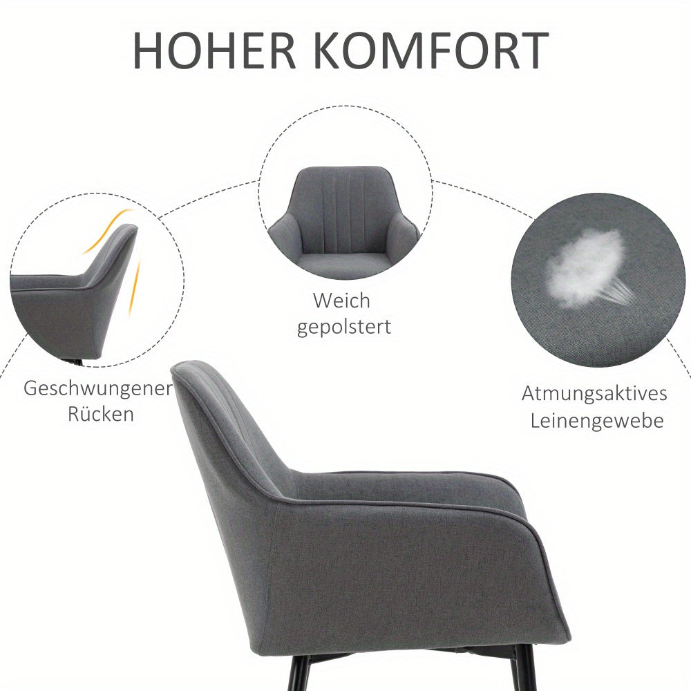 Eetkamerstoelen – Stoelen – Kuipstoelen – Keukenstoelen – Woonkamerstoelen – Donkergrijs Linnen – Stabiele Metalen Poten – 59,5x56,5x81 cm – Met Armleuningen