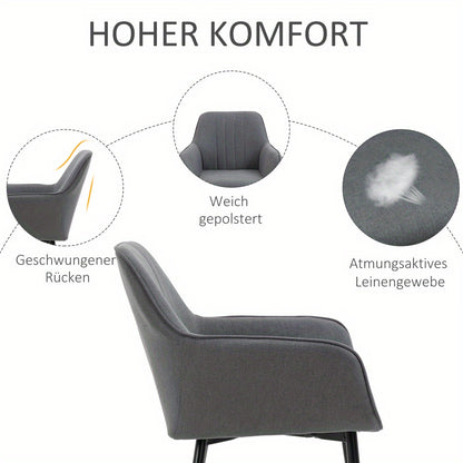Eetkamerstoelen – Stoelen – Kuipstoelen – Keukenstoelen – Woonkamerstoelen – Donkergrijs Linnen – Stabiele Metalen Poten – 59,5x56,5x81 cm – Met Armleuningen