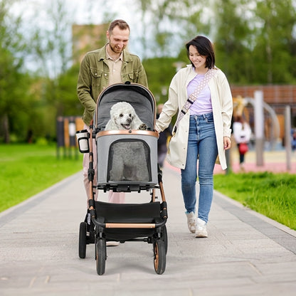 Dierenwagen – Huisdier Stroller – Kattenwagen – Hondenwagen – Draagmand – 25 kg Capaciteit – 4 Schokabsorberende Wielen – Champagne Golden Black