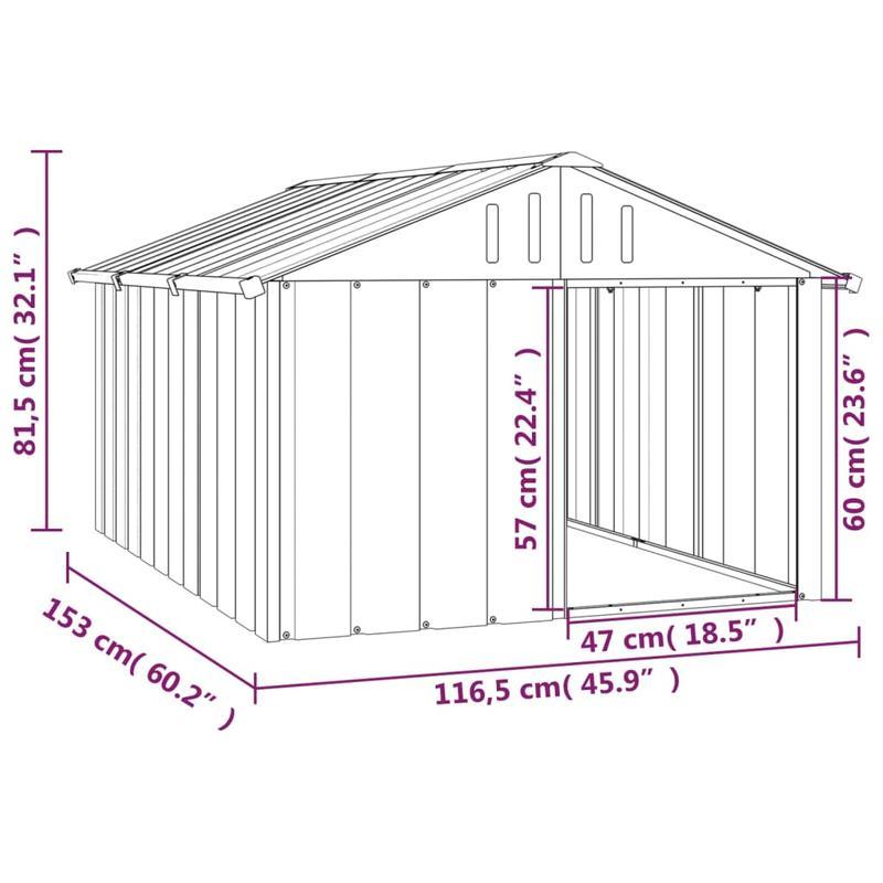 116, 5x153x81, 5 cm Gray Galvanized Steel Dog Kennel Stable Spacious Indoor/ Outdoor Easy to clean and portable ventilation design