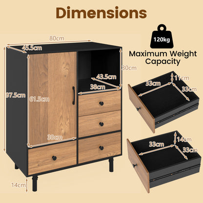 Opbergkast – Ladekast – Kastenmeubel – Dressoir – Opbergruimte – Modern Design – 4 Lades Met Open Vak – Verhoogde Metalen Pootjes