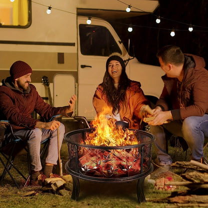 Buitenhaard – Vuurkorf – Tuinhaard – Campingkachel – Vuurplaats – Robuust IJzer – Inclusief Vonkenscherm – 71x65 cm Compact & Draagbaar