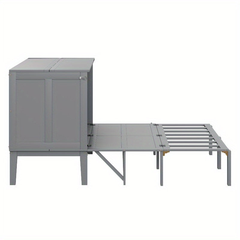 Opklapbed Metaal – Wandbed – Space-Saving Bed – Foldaway Bed – Opklapbed Met Kast – Stevig Metalen Frame – Inclusief Verticale Opbergkast (140x200 cm)