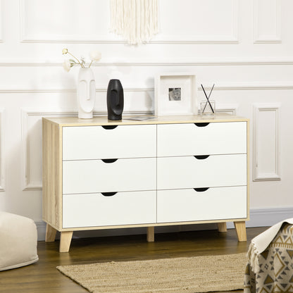 Kommode – Ladekast – Dressoir – Opbergkast – Sideboard – Scandinavisch Design – 6 Lades – Hout & Wit – 120x40x76 cm – Stevige Houten Poten