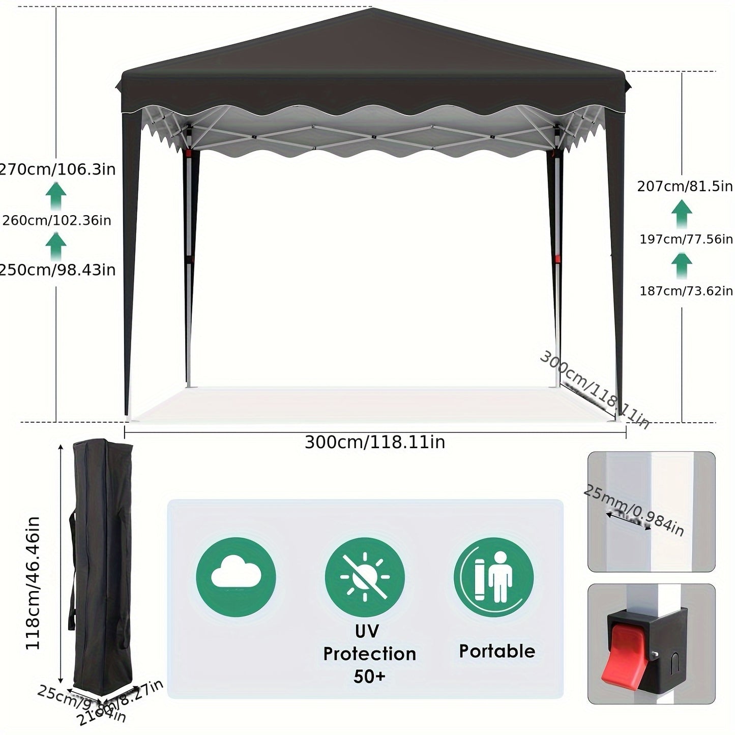 Tuinpaviljoen 3x3 – Partytent – Vouwtent – Pergola – Overkapping – UV 50+ Bescherming – Verstelbare Hoogte
