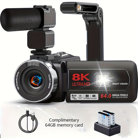 Videocamera – Camcorder – Vlogcamera – Filmcamera – Digitale Camera – 8K Ultra HD Resolutie – 18x Digitale Zoom & Infrarood Nachtvisie