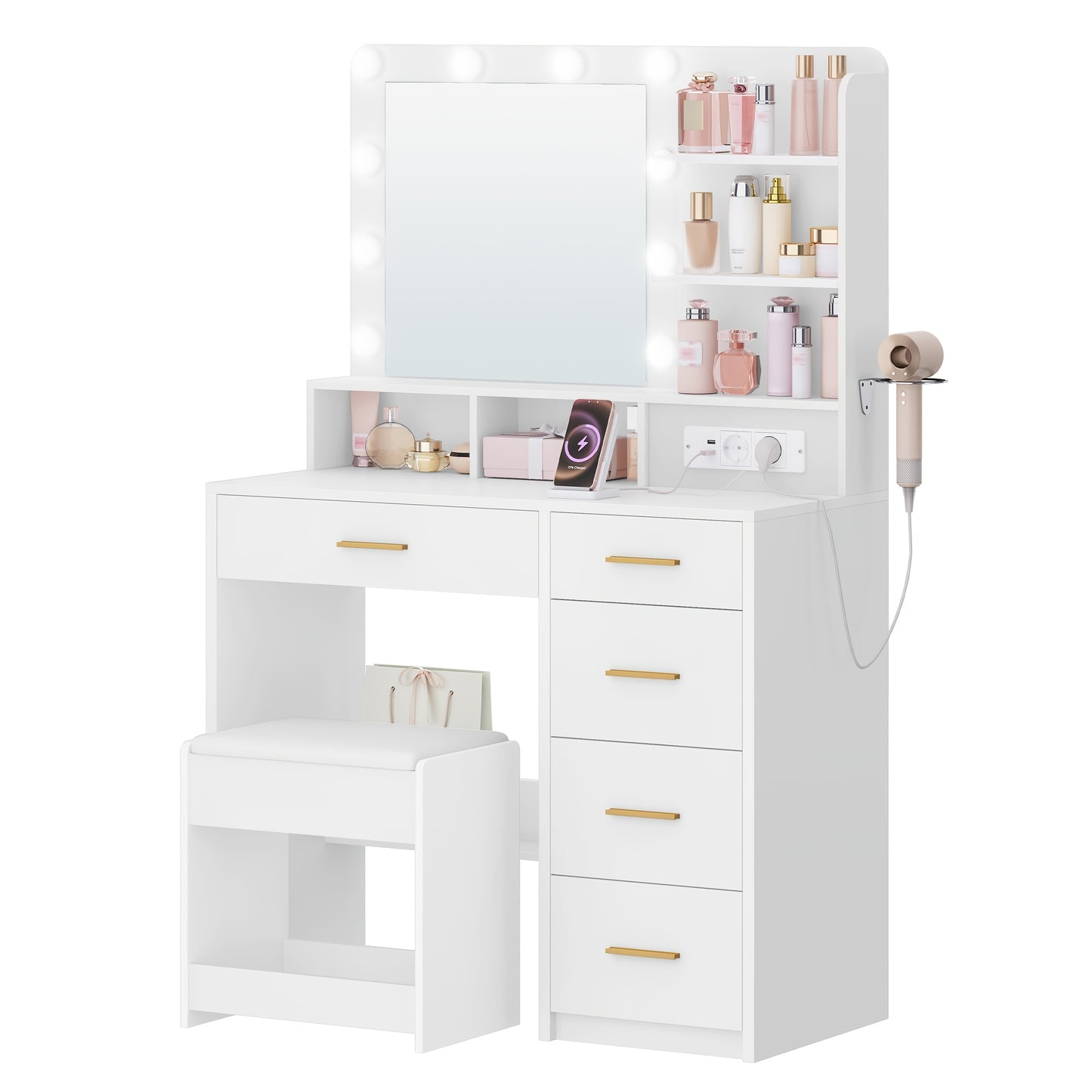 Sieradendoos – Juwelendoos – Sieradenkast – Accessoire-opberger – Sieraden Organizer – Met Spiegel en 10 LED Lampjes – 2 Lades & 1 Kastje