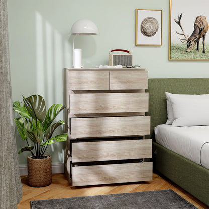 Commode – Ladekast – Dressoir – Kast – Opbergkast – Natuurlijk Hout – 6 Lades – Anti-Kantelbeveiliging – Strak Minimalistisch Design