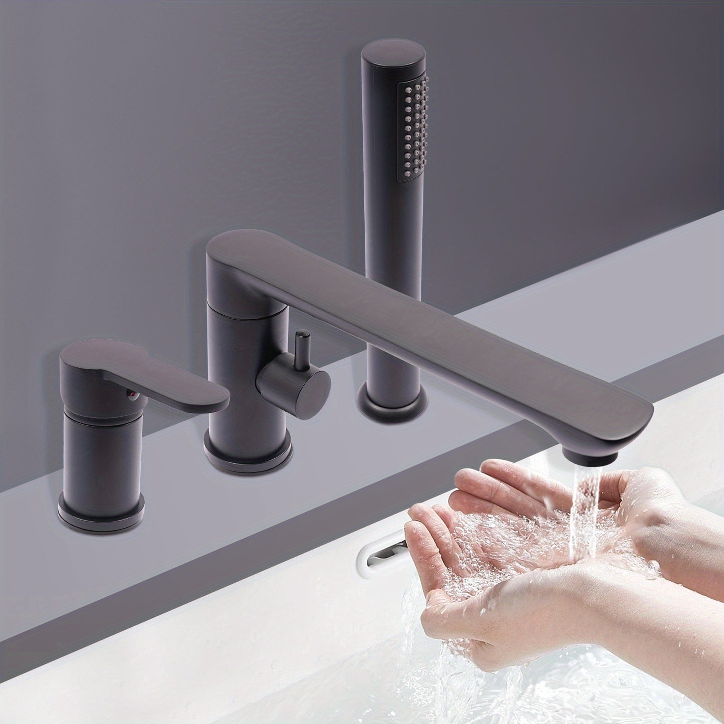 TOOL1SHOOO Black Bathtub Shower Faucet 3pcs, Modern Black Shower Set with 360° Swivel Spout And 59.94-80.01 cm Stainless Steel Flexible Hose, Suitable for Hotel Bath Center And Home Use.