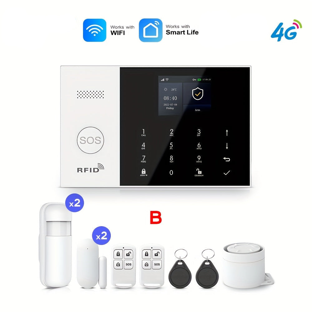 WiFi Beveiligingsset – Alarmsysteem – Draadloos Alarm – Beveiligingssysteem – Inbraakalarm – Touchscreen Display – 4G & WiFi Verbinding