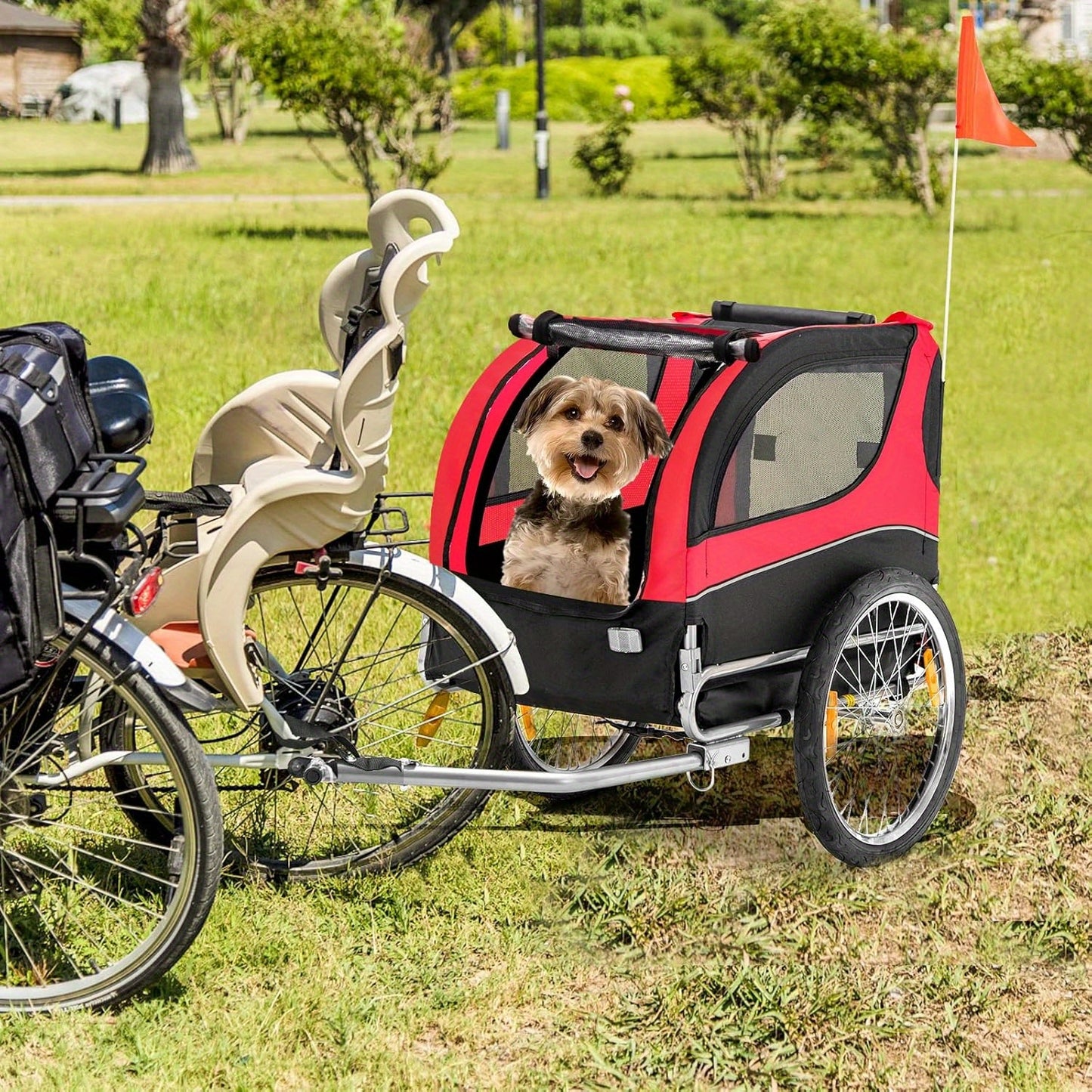 Fietskar Hond – Hondenfietskar – Hondenkar – Hondenbuggy – Fietsaanhanger – Opvouwbaar – Met Zonnekap – Stevig Metaal & Oxford Stof