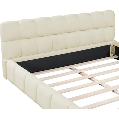 Tweepersoonsbed – Gestoffeerd Bed – Bedframe – Slaapbank – Boxspring – 140x190 cm – Ademend Linnen Stof – Comfortabel Hoofdbord