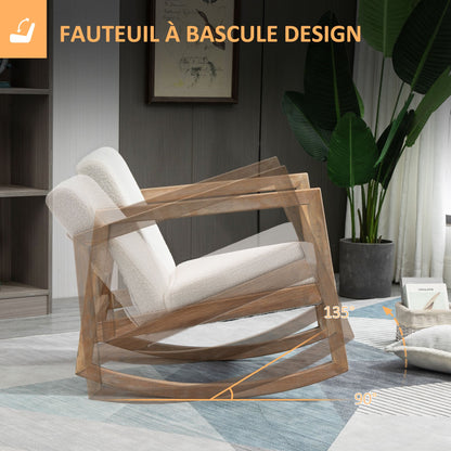Schommelstoel – Wipstoel – Fauteuil – Relaxstoel – Lounge Stoel – Bouclé Bekleding – Houten Frame – Compact Formaat – Max. 150 kg Draagkracht