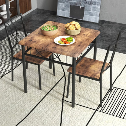 Eettafelset – Eethoek – Keukentafelset – Tafel met Stoelen – 3-delig – Compact Vintage Design – Hardhout en Metaal