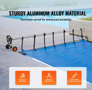 Oprolsysteem - Voor Zwembadafdekking - met zandzakken - 20ft - Met 8 Banden - Zwart en Zilver - QUORE