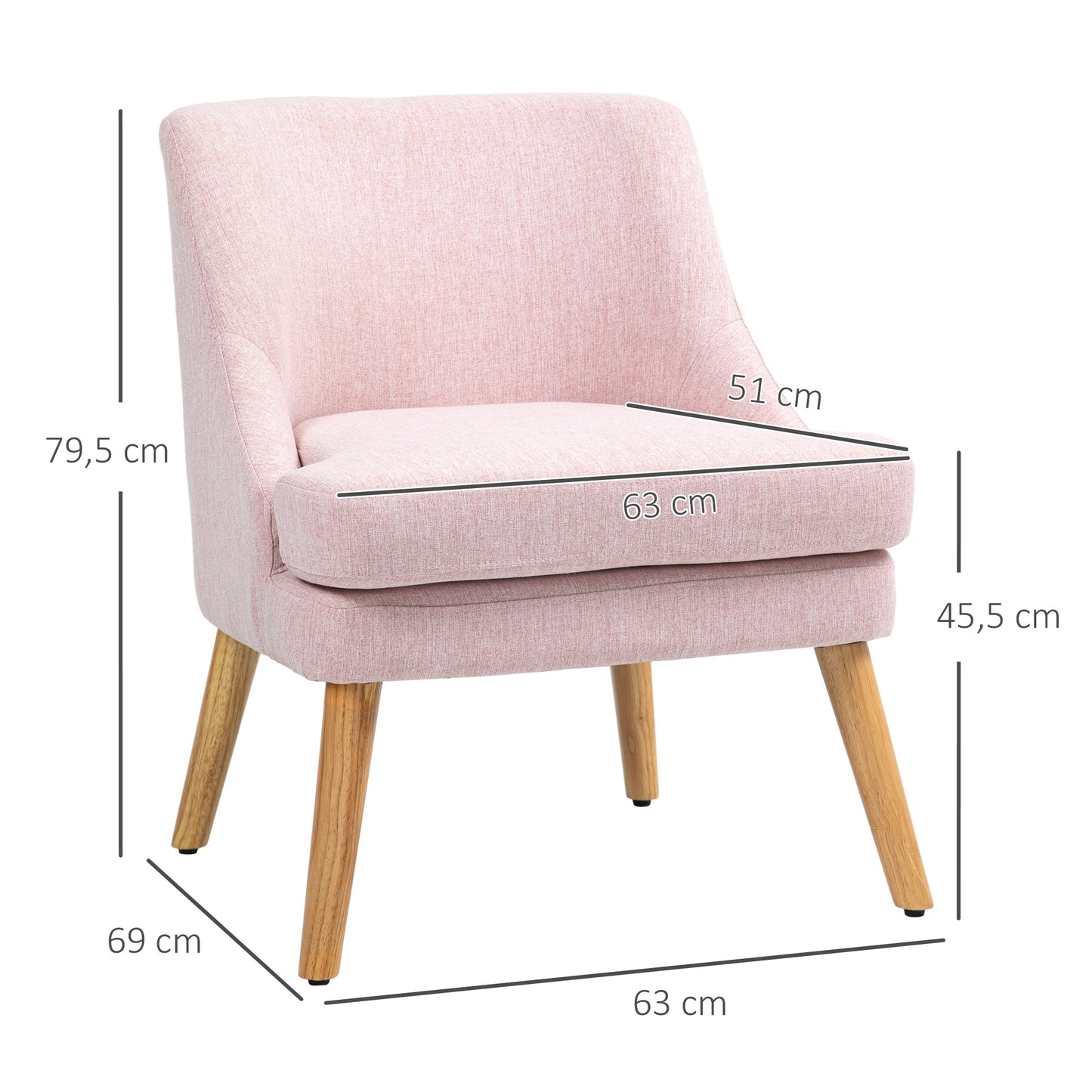 Scandinavische Accentstoel – Fauteuil – Zitzak – Designstoel – Velvet Stoel – Zachte Velvet Bekleding – Stevig Hevea Houten Frame – Beige – 63x69x79,5 cm