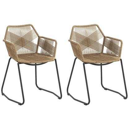Eetkamerstoel – Keukenstoel – Rattanstoel – Bistrostoel – Stoel Met Stalen Onderstel – Bohemian Vintage Industrieel Design – Gevlochten Touw Zitting – Antislip Poten – 56x59x74 cm – Set Van 2