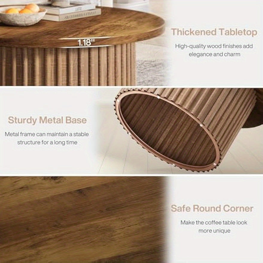 Salontafel – Koffietafel – Bijzettafel – Woonkamertafel – Tafel – Rond 80 cm – MDF Houtnerffinish – Zwart Metalen Onderstel