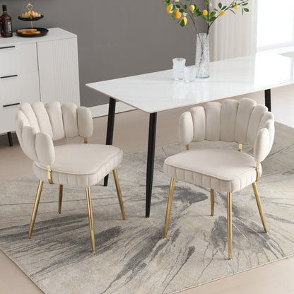 Eetkamerstoelen – Stoelen – Kuipstoelen – Meubels – Wonen – Set van 2 – Fluweel Groen – Comfortabele Bloemmotief Rugleuning – Stevige Metalen Poten