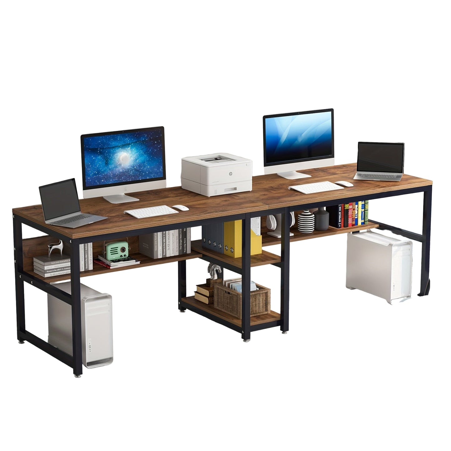 Bureau – Werkplek – Bureautafel – Computertafel – Dubbele Werkplek – Industrieel Design – 199,9 cm Breed – Met 4 Lades en Opbergruimte